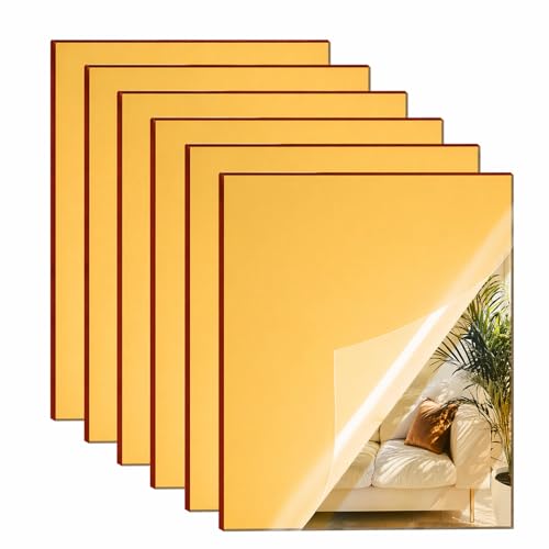 Image of Gold Mirror Acrylic Sheets 12x16Inches, 6 Pack|1 /8 inch Thick, Reflective Acrylic for Laser Cutting, DIY Crafts, Signage&Home Decor (30x40cm)