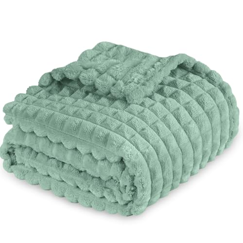 Fleece Baby Blanket for Unisex, Ultra Soft Plush 3D Grid Square Design Blankets for Newborn Infant Kids Puppy Cat 30 x 40 Inch (Sage Green)