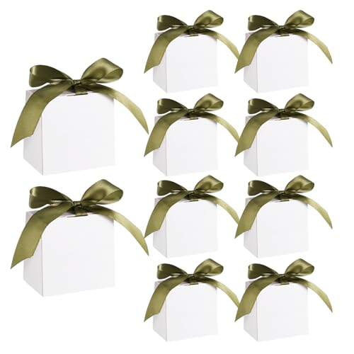 24 Pack White Favour Boxes Mini Gift Bag Party Gift Boxes for Wedding Baby Shower(Green Ribbons)