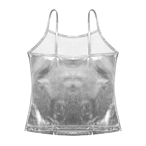 YiZYiF Youth Kids Girls Dance Fashion Spaghetti Straps Tank Tee Metallic Shiny Party Camisole Vest Tops4