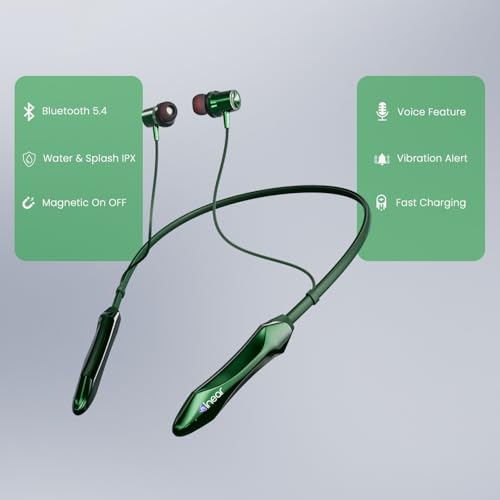 Image of inear DJ M7 Neckband Bluetooth Earphones | Upto 50H Playtime | Magnetic On /Off, ENC for Clear Calls | Water & Dust Resistant, Deep Bass | Fast Charging, Wireless Earphones for Music & Calls | Green