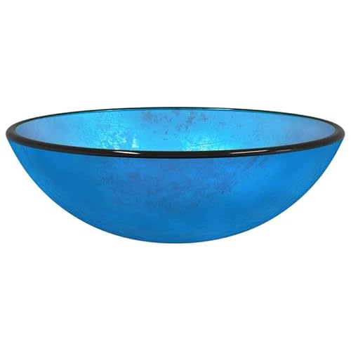 Lavabo en verre trempé avec finition bleue 42 x 14 cm – Lavabo moderne et durable pour salle de bain et WC d'invités, peu encombrant et facile d'entretien
