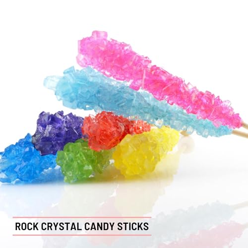 Rock Candy Sticks - 12 Extra Large Assorted Colors Lollipops Crystal Candy - Individually Wrapped Old Fashioned Candy Party Favors - Great for Weddings, Baby Showers, Gender Reveal Parties and candy buffets by NUYAFFA