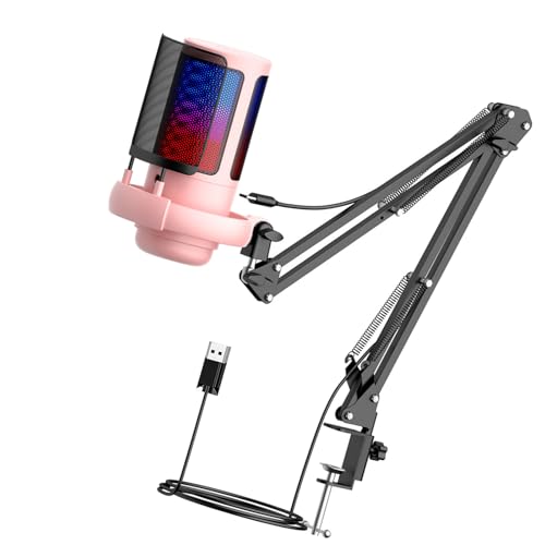 Micrófono USB para computadora con luz LED ajustable y reducción de ruido en vivo