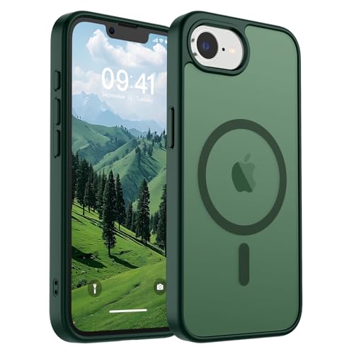 Image of SUPFINE Magnetic for iPhone 17e Case /iPhone 16e Case (Compatible with MagSafe)(Military Grade Drop Protection) Slim Translucent Matte Shockproof with Anti-Fingerprint Phone Case,Forest Green