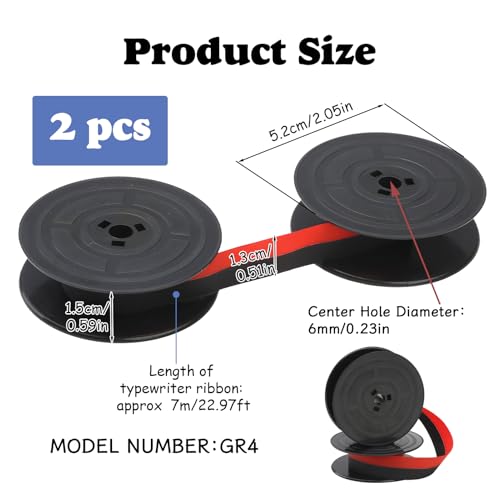 2er Pack GR4 Farbband für Schreibmaschine, Kompatibel mit Klassischen Modellen Rot und Schwarz Nylon Typewriter Farbband Doppel Spule Schreibmaschinen Farbband Jeweils 7 Meter