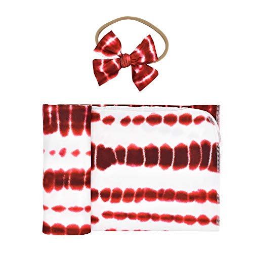 Redcolourful YYJ-BABYZMH1223-D6EC948F8B 2Pcs/Set Tie Dye Printing Swaddle Towel + Bowknot Hair Band thumb #2