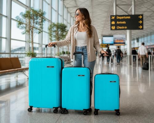Image of Safari Lancer 8 Wheels, 5 Years Warranty Polypropylene Trolley Spinner Luggage Set of 3, 55cm, 66cm & 75cm, Small, Medium, Large, Blue, Fixed Combination Lock, 360 Wheeling System