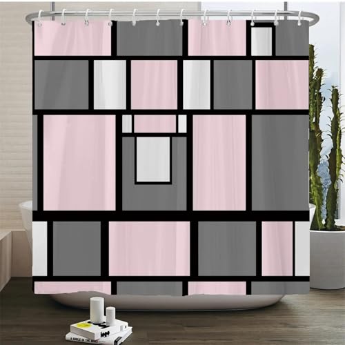Rideau de douche moderne géométrique abstrait imperméable avec crochets 160x183cm