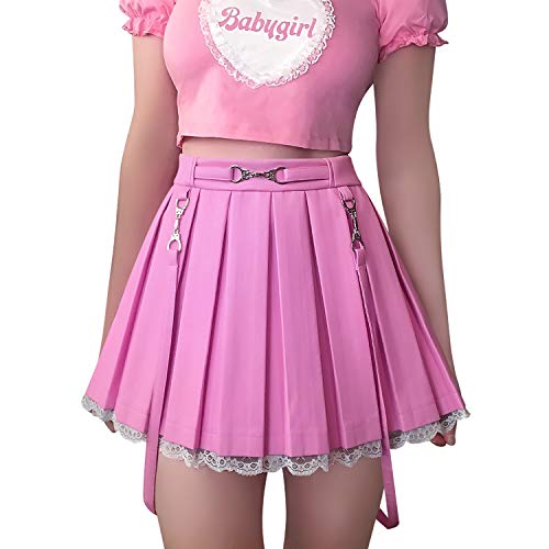 LittleForBig De Línea Minifalda Plisada Cuero Falso Acampanada Casual Puntilla-Rosa Troublemaker XXXL