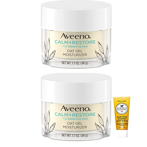 Aveeno Calm + Restore Oat Gel Facial Moisturizer for Sensitive Skin, Lightweight Gel Cream Face Moisturizer with Prebiotic Oat and Feverfew, Hypoallergenic, Fragrance- and Paraben-Free (2 Pack)