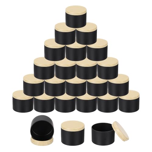 QUARKZMAN 24 Boîtes À Bougies Vides De 4 Oz Avec Couvercles En Bois Pour Faire Des Bougies, Noires
