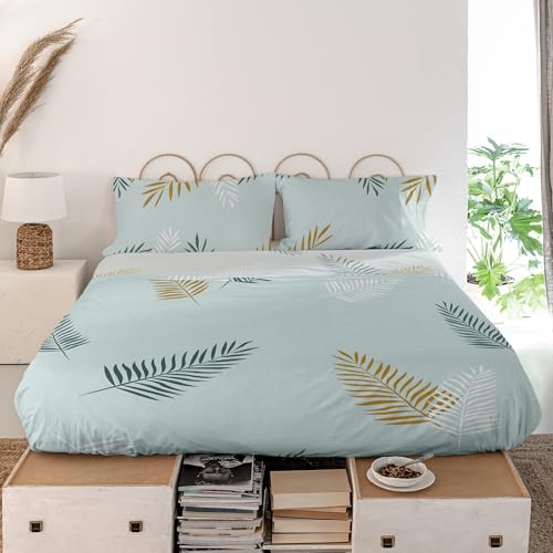 Drap plat d'exception Sabana Foliage mint lit 105 haut de gamme - 5