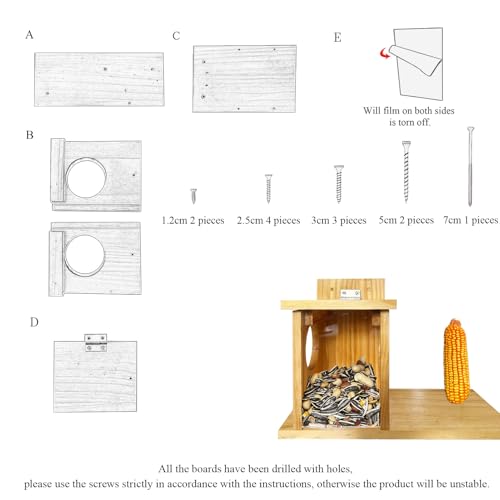 LENEDI Wooden Squirrel Feeder for Outside, Durable Chipmunk House Box Corn Holders for Peanuts, Top Lid Opens for Easy Filling & Clean with Removable Front Panel, Weatherproof - Thumbnail 5