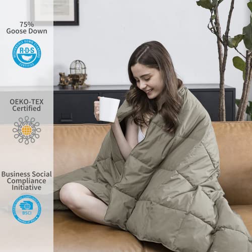 Natural Goose Down Throw Blanket For Couch,Bed Comforter,Sofa Blanket Throw,Outdoor Blanket,Lightweight Down Comforter With Peach Skin Fabric,Reversible Lap Down Blanket Gifts,50"X70",Beige Blanket #TOP2