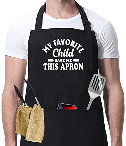 Htdesigns My Favourite Child Gave Me This Apron - Grandad Dad Step Dad Daddy - Gift Present Funny - Fathers Day - Kitchen Chef - From Son From Daughter #TOP12