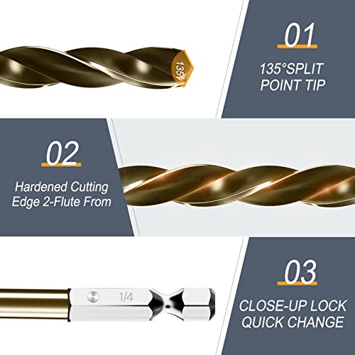 Newshark Impact Hex Shank Drill Bit Set 13 Pcs (1/16"-1/4"), M35 Cobalt Drill Bit Set, Quick Change Impact Driver Drill Bit Set For Hardened Metal, Stainless Steel, Cast Iron, Wood And Plastic #TOP2