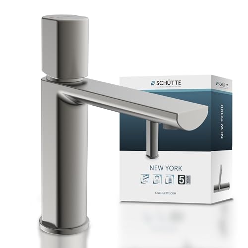 Schütte 33612 NEW YORK Waschtischarmatur mit Ablaufgarnitur, Mischbatterie mit Pop-Up Ventil, Badarmatur Waschbecken, Einhebelmischer Badezimmer, Wasserhahn Bad, Graphit