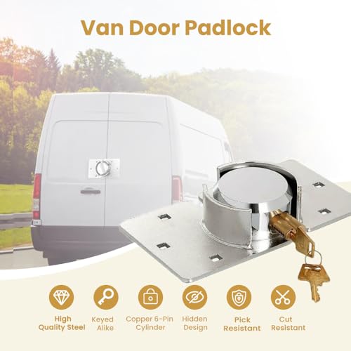 Image of 2 Pack Van Door Padlock Keyed Alike Heavy Duty Puck Lock w /Hasp | 73MM Solid Steel Hidden Shackle Padlock, Includes 4 Keys,12 bolts and nuts, for Garage, Shed, Vans, Trucks, Gates, Trailer