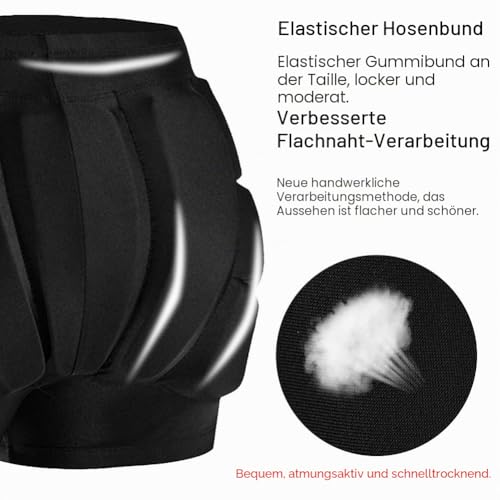 Hüftschützende, gepolsterte Shorts für Kinder, 3D-schützende, gepolsterte Shorts, Crash-Po-Pads für Snowboard, Skate, Aufprallpolster, Hüftschutz (Schwarz, Größe: S)