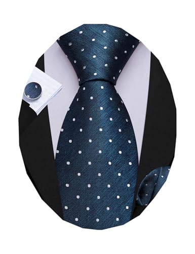 Image of Barry.Wang Ties for Men Silk Tie Sets Polka Dot Woven Necktie Pocket Square Cufflinks Business Wedding