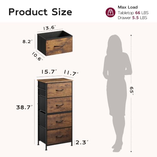 Image of WLIVE Dresser with 4 Drawers, Fabric Storage Tower, Organizer Unit for Bedroom, Hallway, Entryway, Closets, Sturdy Steel Frame, Wood Top, Easy Pull Handle, Rustic Brown Wood Grain Print