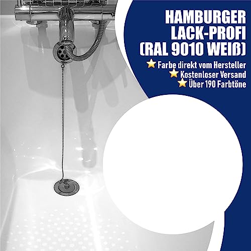 Hamburger Lack-Profi Badewannenlack im Set GLÄNZEND Weiß RAL 9010 Badewannenbeschichtung Emaille Farbe inkl. Farbroller, Handschuhe & Entfetter (X300) (1 L)