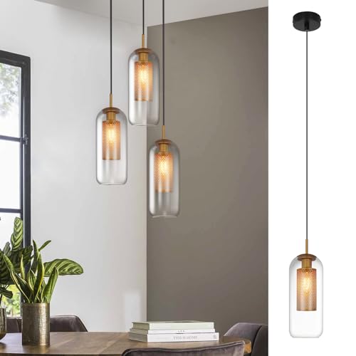 CBJKTX Pendelleuchte Esstisch Hängelampe Glas - Vintage 1 Flammig Hängeleuchte Schwarz Pendellampe Höhenverstellbar E27 für Esszimmerlampe Wohnzimmer Küche Esszimmer Nachttisch ohne Leuchtmittel