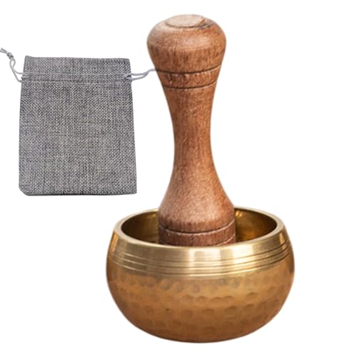 Cuenco tibetano de meditación autorregulable, juego de accesorios de canto de yoga con mazo de madera, (bronce), ideal para reuniones espirituales y equilibrio de chakras