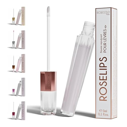 ROSEGOLD ROSELIPS Baume Nourrissant Repulpant à l'acide hyaluronique pour Lèvres, Soin Levres Pulpeuses et Hydratées - 98% Naturel Fabriqué en France - Sans hormone sans parfum - Vegan (Cure 1 Mois)