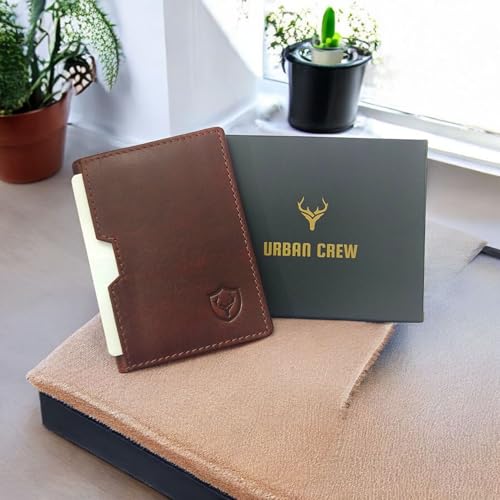 URBAN CREW RFID Blocking Slim Wallet for Men – Minimalist Genuine Leather Card Holder – Compact Front Pocket Bifold Wallet with Quick Access Slot (Cherry)2