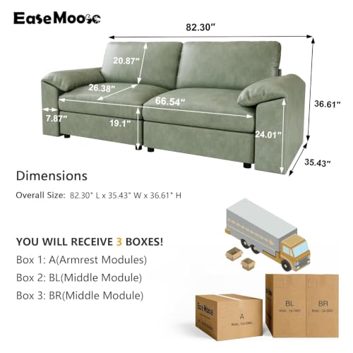 Image of EASE MOOSE Modular Sectional Sofa, Modular Loveseat Couch, Green | Pet-Friendly Faux Leather, Wide Deep Seat, Removable Covers, Solid Wood Frame, Easy Assembly, Scratch Resistant