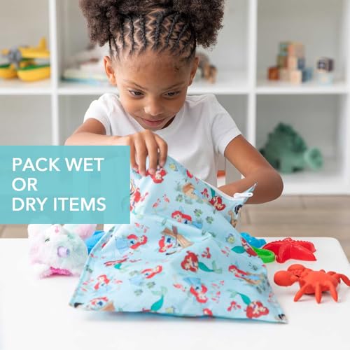 Bumkins Disney Ariel Waterproof Wet Bag for Baby, Travel, Swim Suit, Cloth Diapers, Pump Parts, Pool, Beach, Gym Clothes, Toiletry, Hook to Stroller, Daycare, Zipper Reusable Wetdry Packing Pouch