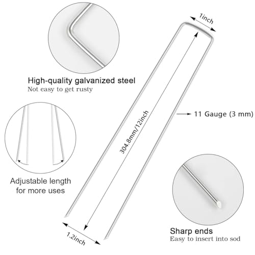 Image of FEED GARDEN 12 Inch 100 Pack Galvanized Landscape Staples 11 Gauge Anti-Rust Garden Stakes Landscaping Fabric SOD Pins Yard Stakes for Weed Barrier Fabric