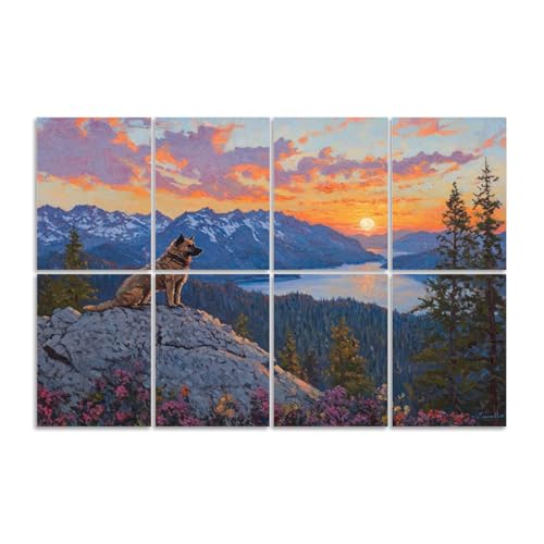 8 Pack Art Acoustic Panels, Dog & Mountain Scene, 48"x32