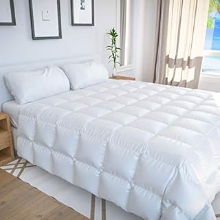 Bamboo Bay All Season Queen Comforter - 100% Organic Bamboo Comforter Queen Size - Duvet Insert Queen with Corner Tabs - Quilted Down Alternative Cooling Comforter Queen - 90 x 94 Inch - White