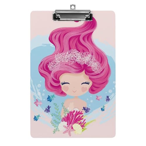 Porte-bloc A4 rigide et durable au design sirène rose