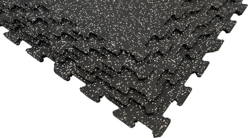 Gronk Fitness Gym Flooring | 23" x 23" Heavy Duty Rubber Gym Floor Tiles for Home Gym and Commercial Gyms | Black with Gray Speckle | Made in Canada | 120 Pack