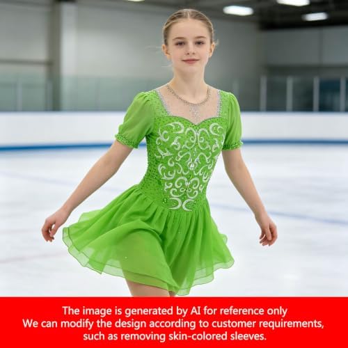 LIUHUO Women Girls Figure Skating Dress Competition Costume Green