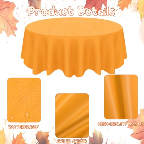 Image of CIEOVO 12 Pack Fall Plastic Tablecloth, Autumn Color Disposable Waterproof Round Tablecloth for Fall in Love Wedding Thanksgiving Harvest Family Birthday Baby Shower Party Decoration