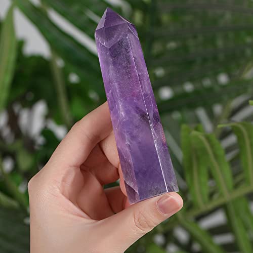 Zhiyuxi 4" Amethyst Healing Crystals Wands Crystal Tower Hexagonal Pointed Crystal Wand Stone Large Crystals Reiki Energy Balancing Meditation Therapy Gemstones Decoration Gifts 1 Pc #TOP1