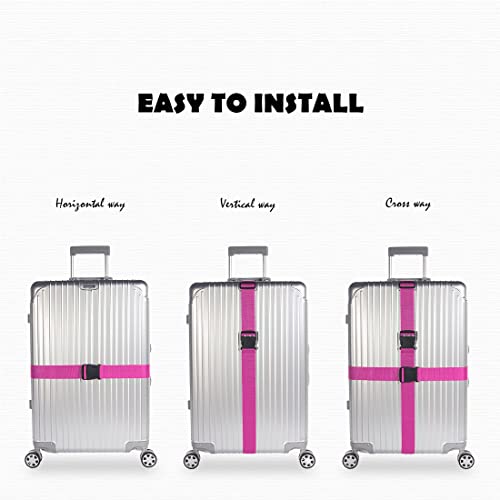 Image of 2pcs 74″x2″Luggage Straps for Suitcases,Adjustable Suitcase Straps and Heavy Duty Strap Buckle Packing Straps Travel Accessories,Pink