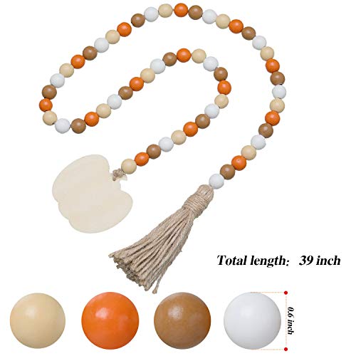 image for WILLBOND Halloween Wooden Bead Wreath with Tassels, Decorated with Pum