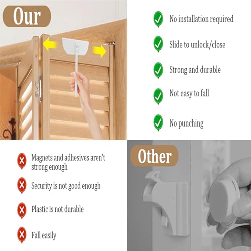 Garosa Cerradura de Seguridad para Puertas Dobles Plegables, Mango Doble, Sin Perforación, Aleación de Aluminio, Compatible con Puertas de 2.86 a 3.49 cm de Grosor, 1 Set miniatura 6
