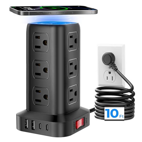 Power Strip with 12 Outlets 4 USB (1 USB C), 10Feet Extension Cord with Multiple Outlets, Charging Station, Power Strip Tower, Home Office Desk Supplies by SMALLRT - Used condition - US$45.09