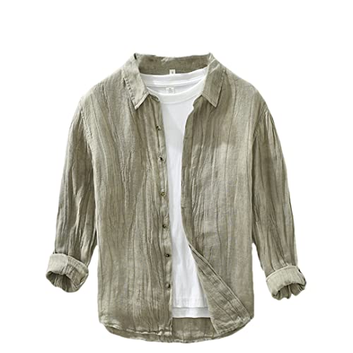 Chemise en lin homme Disimlarl manches longues vêtement vintage kaki