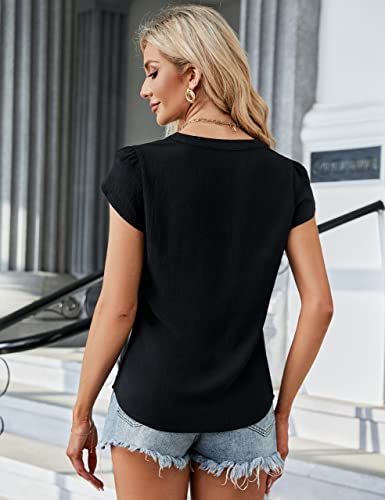 Blooming Jelly Women's Dressy Casual Tops Business Work Blouses White Button Down Shirts Cap Sleeve V Neck Tshirt - Image 6