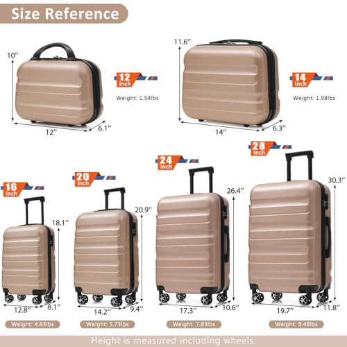 ABS Hardshell 6-Piece Luggage Set with Spinner Wheels Lightweight Durable Suitcases Carry-On Check-In Sizes Perfect for Travel Business (6-piece Champagn)4