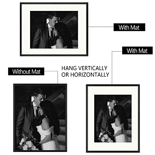 Frametory, Aluminum Gallery Wall Frame Set With Ivory Color Mat - 7 Pack Of Metal Picture Frames With Real Glass - Four 5X7, Two 8X10, One 11X14 - Great For Photos, Artworks, Posters (Black) #TOP6