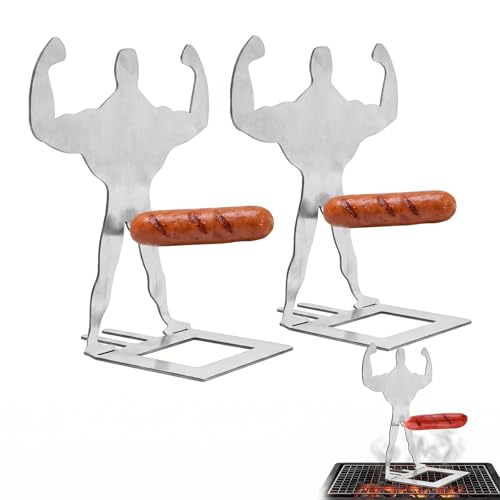 DYIOTF 2 Pcs Support Saucisse Barbecue en Acier Inoxydable 304, Porte-Hot Dog Muscle Man Rigolo, Accessoires de Gril Créatifs pour Fêtes et Camping, Cadeau Barbecue Original pour Homme